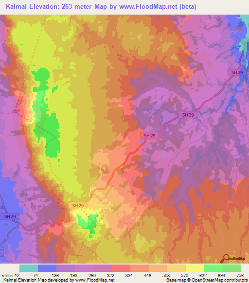 Kaimai,New Zealand Elevation Map