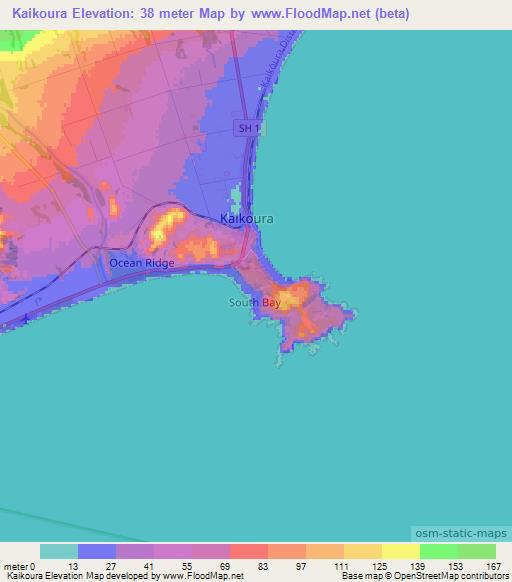 Kaikoura,New Zealand Elevation Map