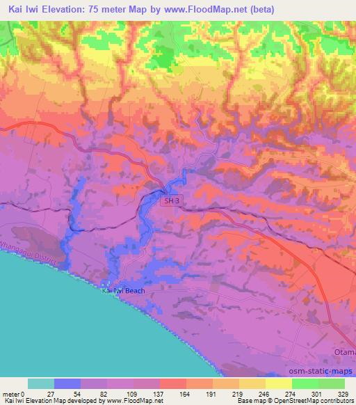 Kai Iwi,New Zealand Elevation Map