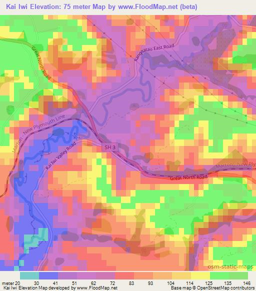 Kai Iwi,New Zealand Elevation Map