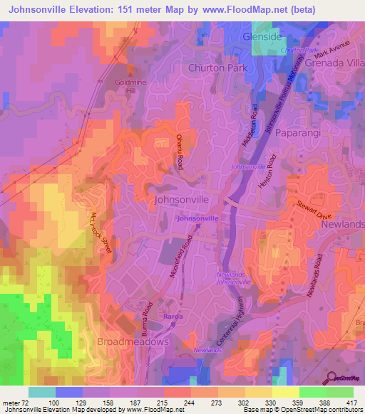 Johnsonville,New Zealand Elevation Map