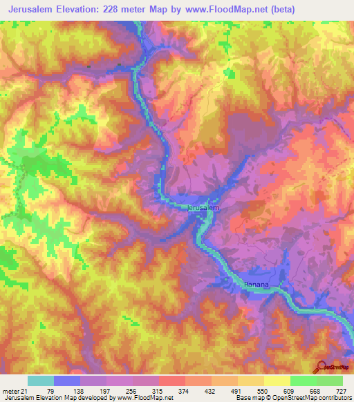 Jerusalem,New Zealand Elevation Map