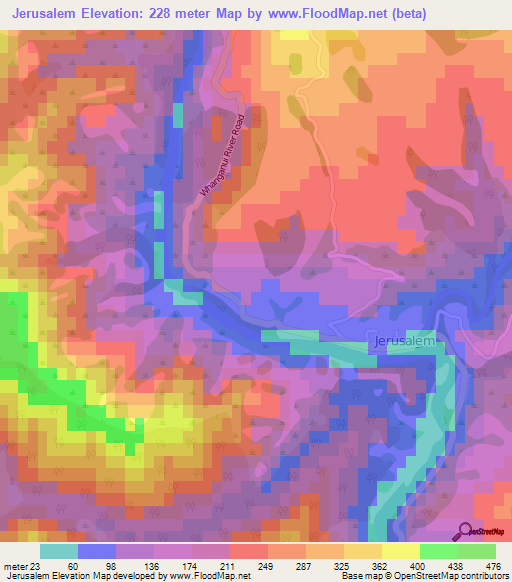 Jerusalem,New Zealand Elevation Map