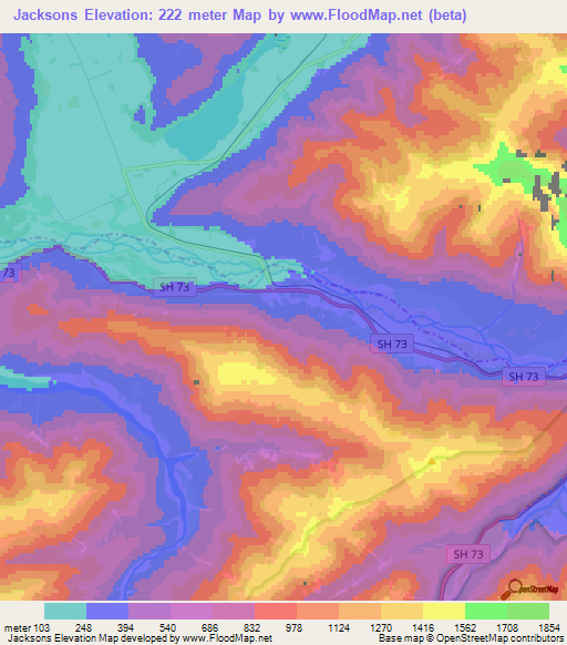 Jacksons,New Zealand Elevation Map