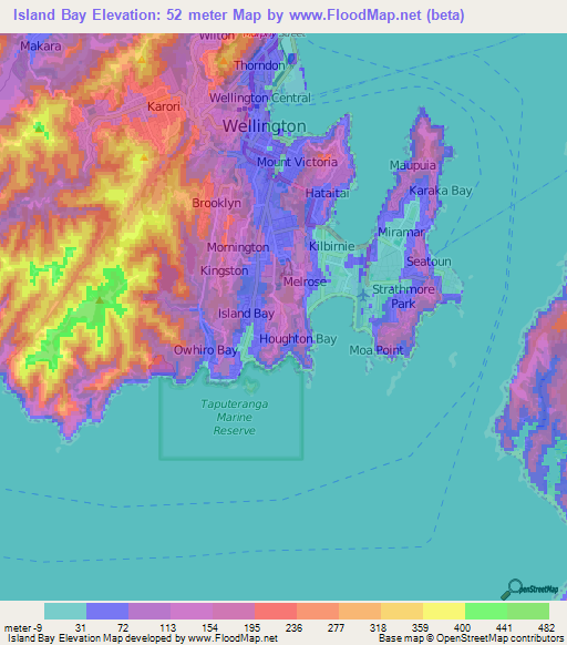 Island Bay,New Zealand Elevation Map