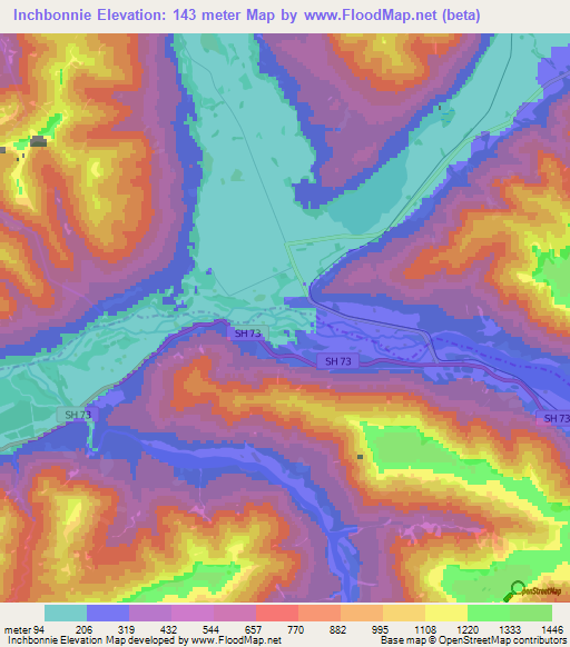 Inchbonnie,New Zealand Elevation Map