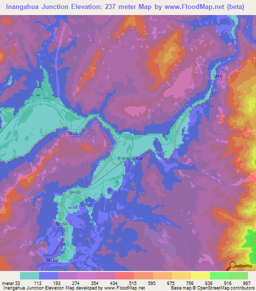 Inangahua Junction,New Zealand Elevation Map