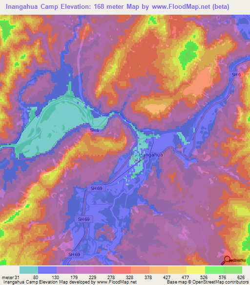 Inangahua Camp,New Zealand Elevation Map