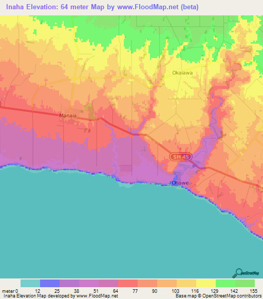 Inaha,New Zealand Elevation Map
