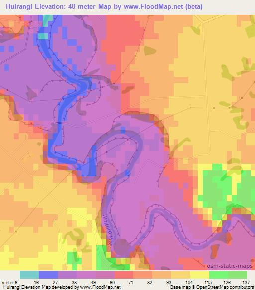 Huirangi,New Zealand Elevation Map