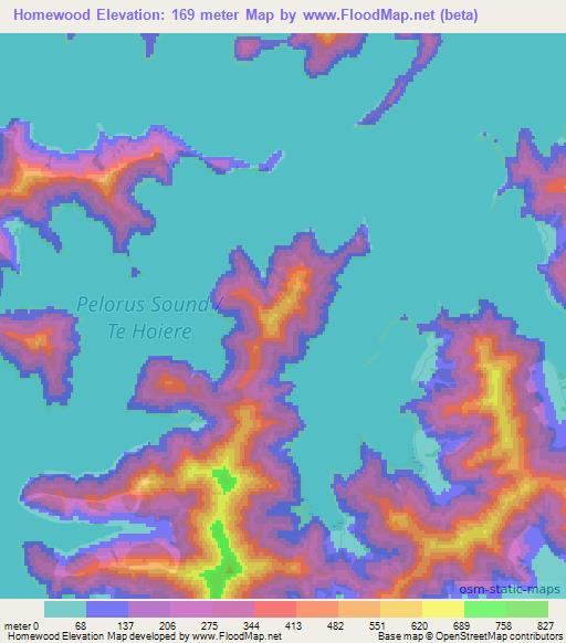 Homewood,New Zealand Elevation Map