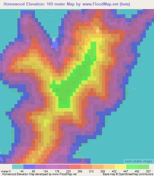 Homewood,New Zealand Elevation Map