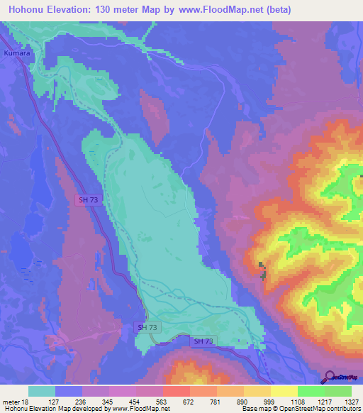 Hohonu,New Zealand Elevation Map