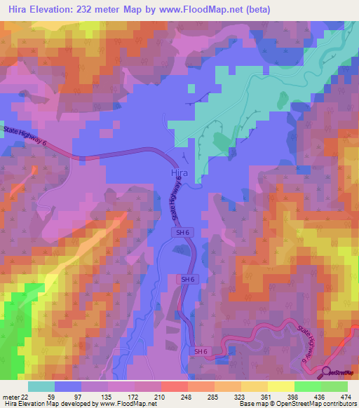 Hira,New Zealand Elevation Map