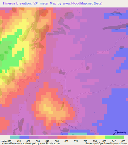 Hinerua,New Zealand Elevation Map