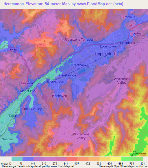Heretaunga,New Zealand Elevation Map