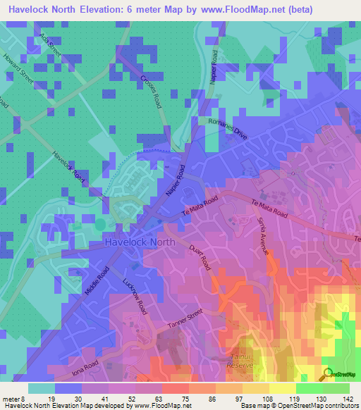 Havelock North,New Zealand Elevation Map