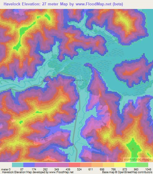 Havelock,New Zealand Elevation Map