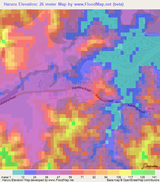 Haruru,New Zealand Elevation Map