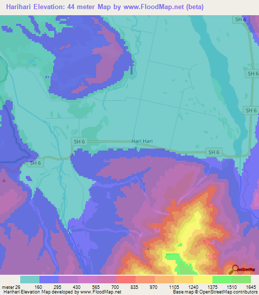 Harihari,New Zealand Elevation Map