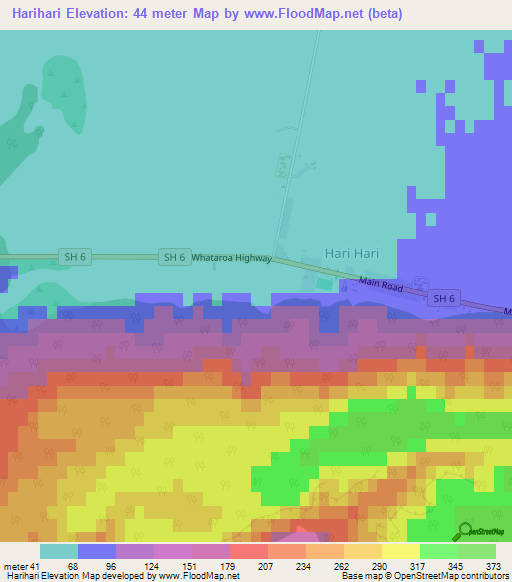 Harihari,New Zealand Elevation Map