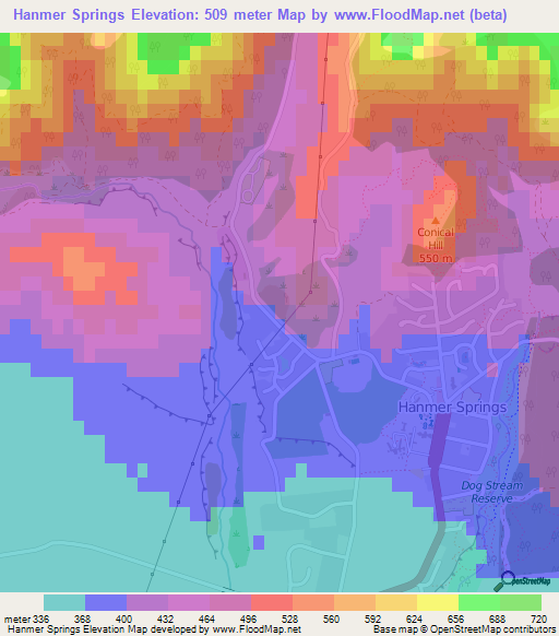 Hanmer Springs,New Zealand Elevation Map