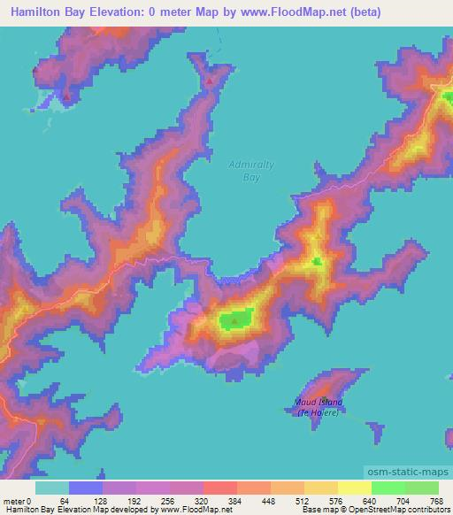 Hamilton Bay,New Zealand Elevation Map