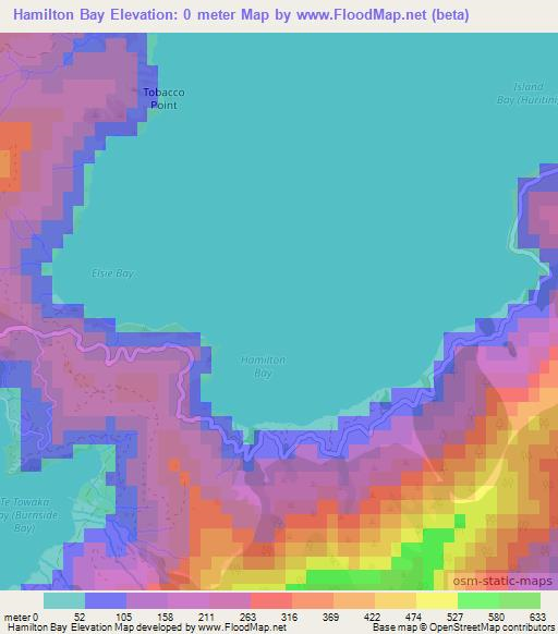 Hamilton Bay,New Zealand Elevation Map