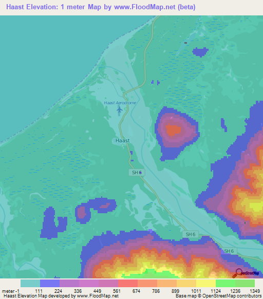 Haast,New Zealand Elevation Map