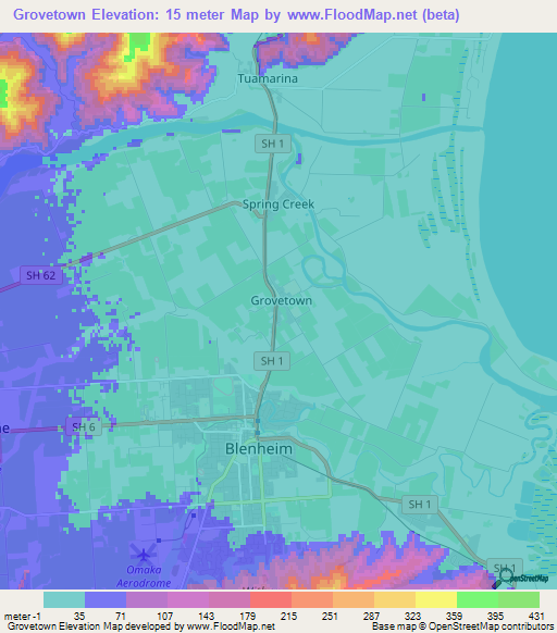 Grovetown,New Zealand Elevation Map