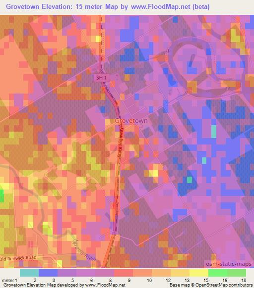 Grovetown,New Zealand Elevation Map