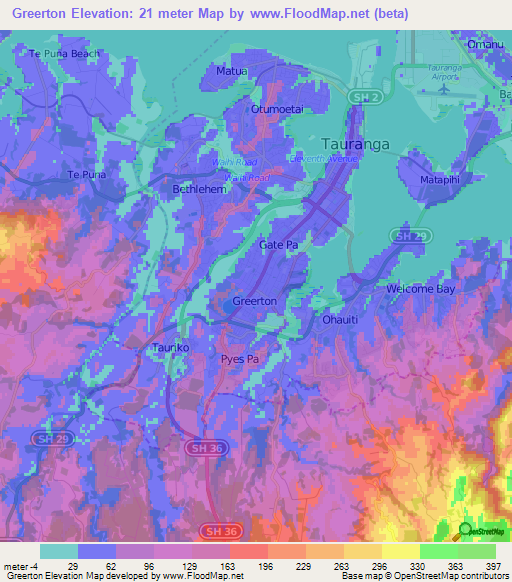 Greerton,New Zealand Elevation Map