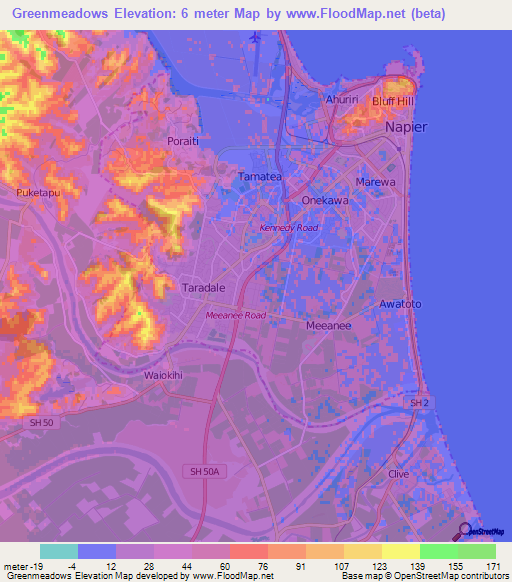 Greenmeadows,New Zealand Elevation Map
