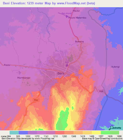 Beni,Congo (Kinshasa) Elevation Map
