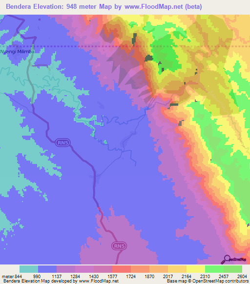Bendera,Congo (Kinshasa) Elevation Map