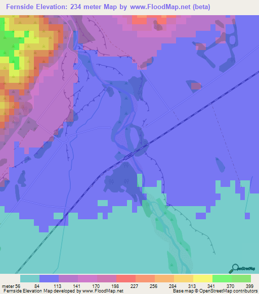 Fernside,New Zealand Elevation Map