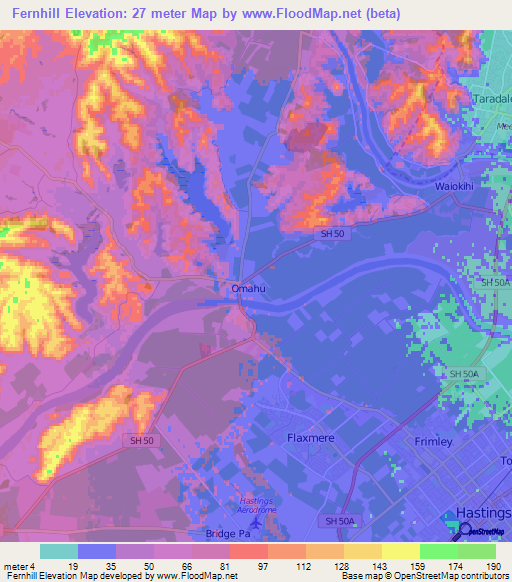 Fernhill,New Zealand Elevation Map