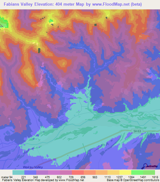 Fabians Valley,New Zealand Elevation Map