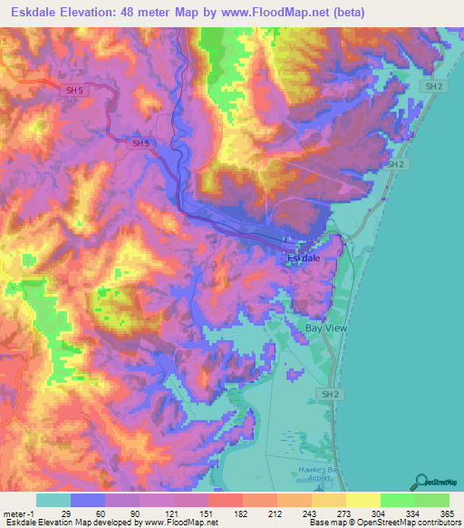 Eskdale,New Zealand Elevation Map