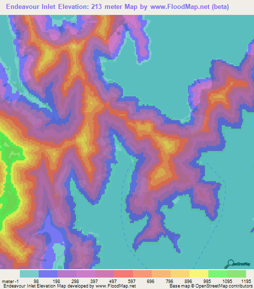 Endeavour Inlet,New Zealand Elevation Map