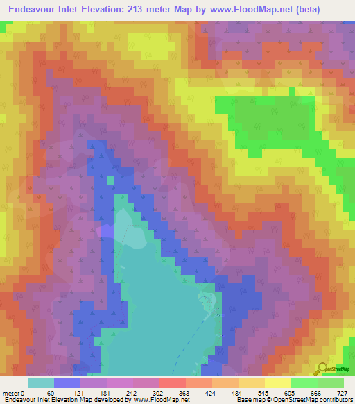 Endeavour Inlet,New Zealand Elevation Map