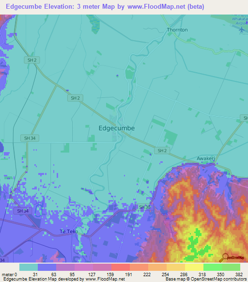Edgecumbe,New Zealand Elevation Map