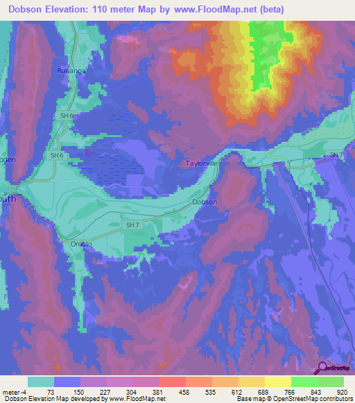 Dobson,New Zealand Elevation Map