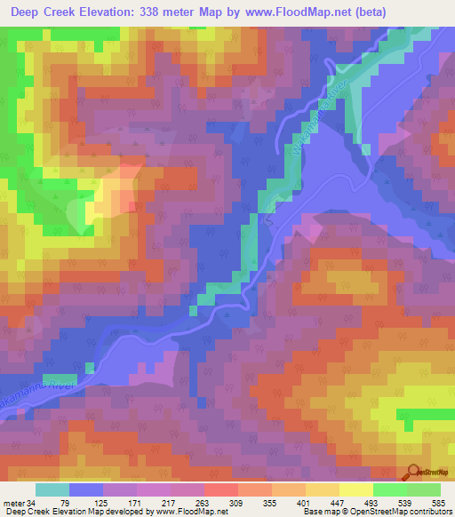 Deep Creek,New Zealand Elevation Map