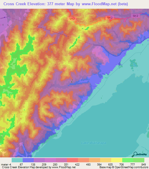 Cross Creek,New Zealand Elevation Map