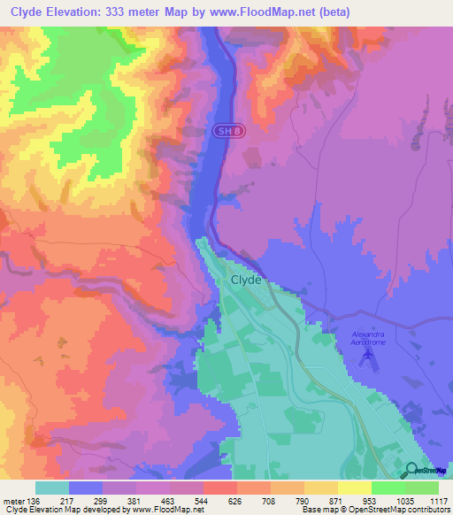 Clyde,New Zealand Elevation Map