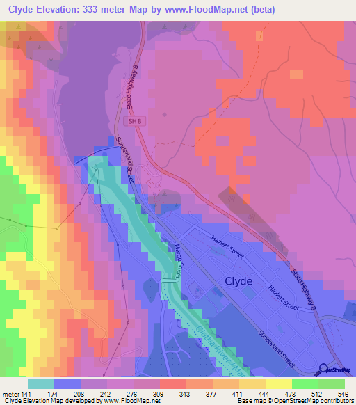 Clyde,New Zealand Elevation Map
