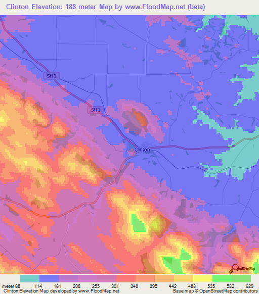 Clinton,New Zealand Elevation Map
