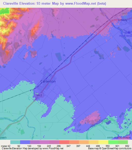 Clareville,New Zealand Elevation Map