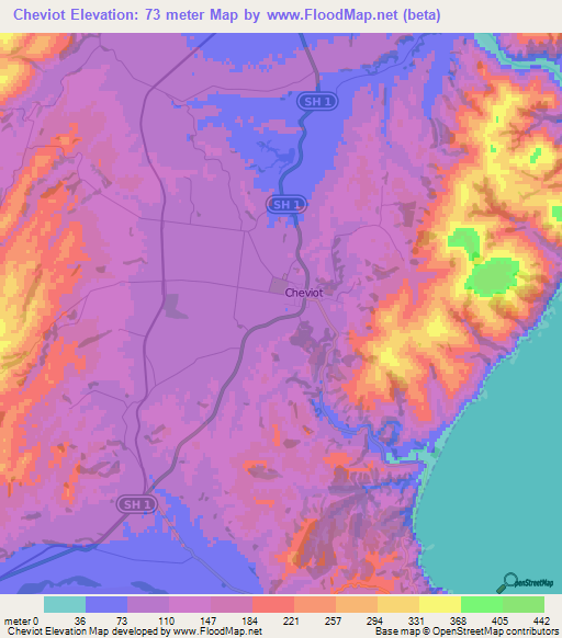 Cheviot,New Zealand Elevation Map